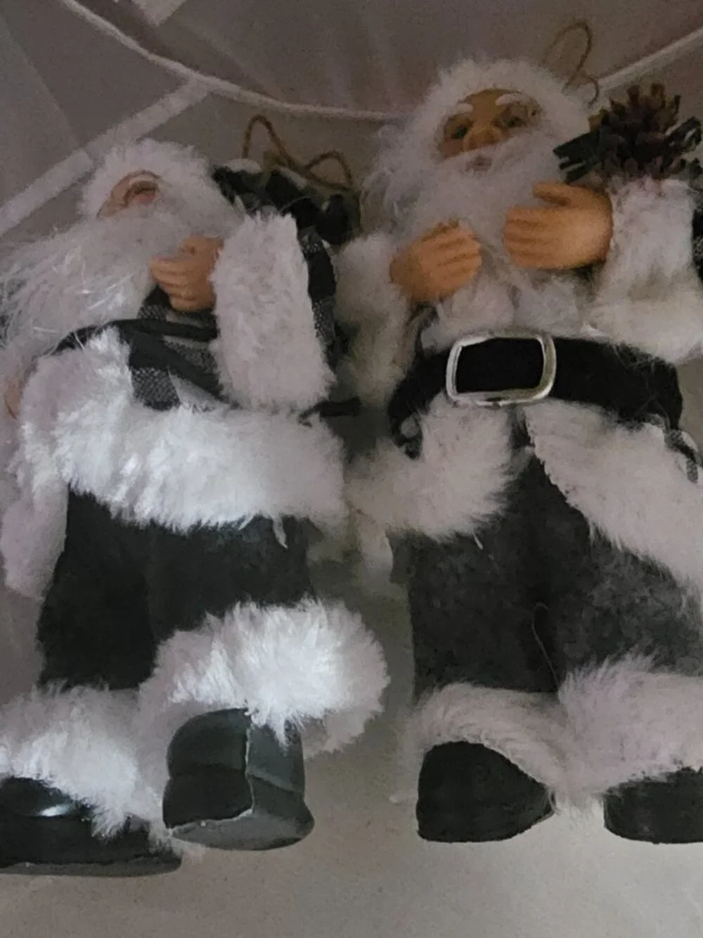 2 Cute Santa Hard Plastic Ornaments - Preowned